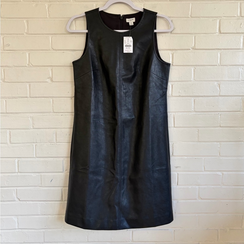 J. Crew Factory Black Faux Leather Mini Shift Dress, SZ 2 NWT 🏷️ - Picture 3 of 10